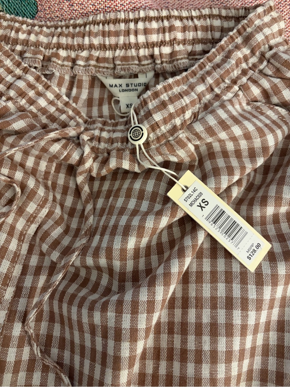 Max Studio Brown and White Gingham Drawstring Skirt size xs new with tags